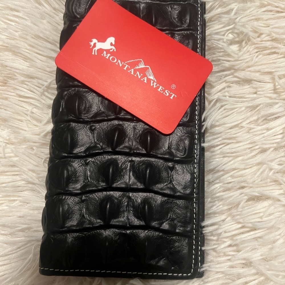 Montana West Black Wallet Holder with Textured Genuine Leather Design NWT​
